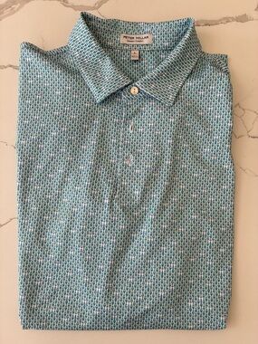 EUC Peter Millar Teal & White Martini Short-Sleeve Polo, L